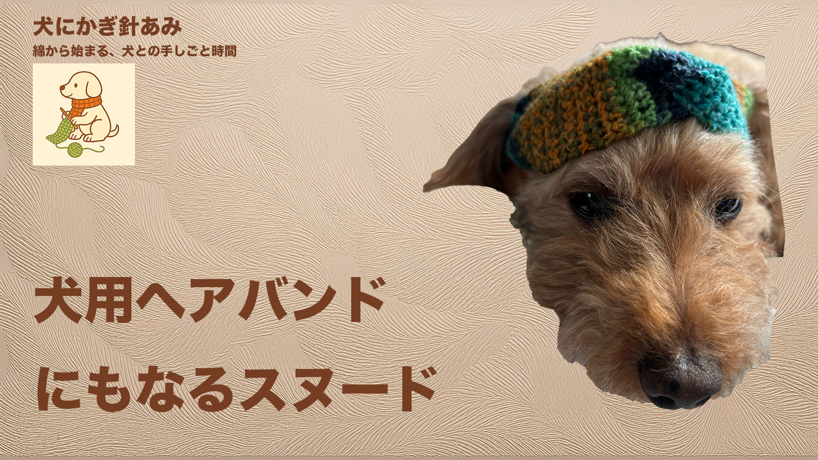 オパール毛糸でかぎ針編みした犬用ヘアバンド＆スヌードのサムネイル